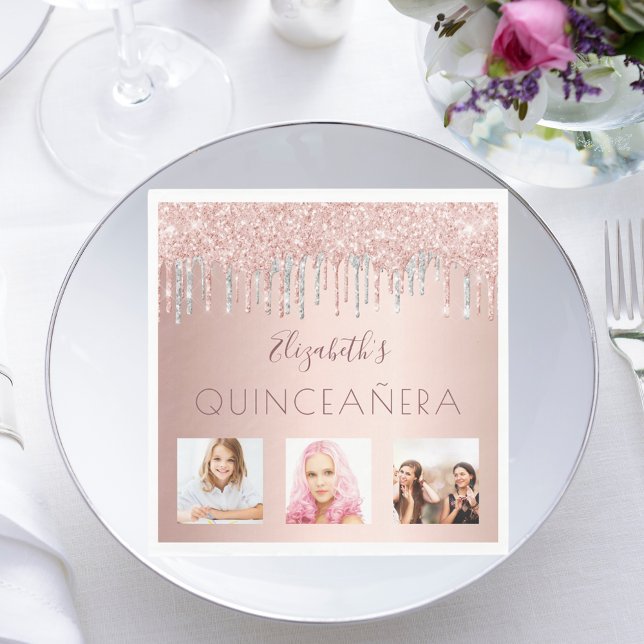 Servilleta De Papel Rosa fotográfico Quinceanera purpurina de oro rosa (Subido por el creador)