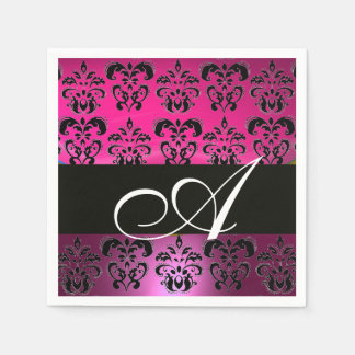 SERVILLETA DE PAPEL ROSA, FUCHSIA NEGRA, PURPLE DAMASK MONOGRAMA BLANC