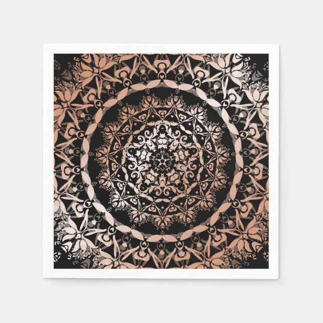 Servilleta De Papel Rosa Gold Black Floral Mandala (Anverso)