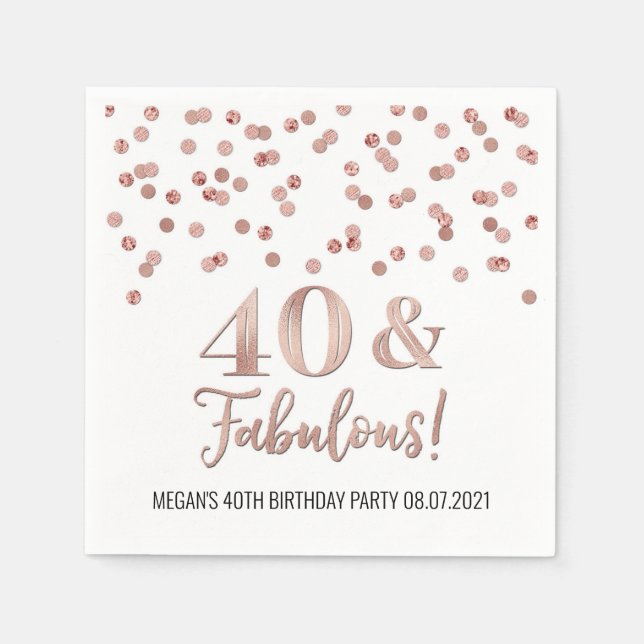 Servilleta De Papel Rosa Gold Confetti 40 y fabuloso cumpleaños (Anverso)