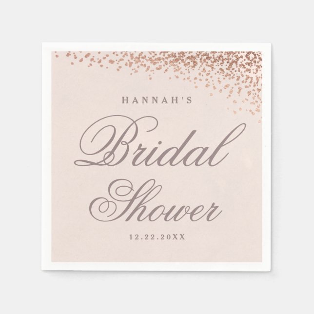 Servilleta De Papel Rosa Gold Confetti Script Bridal Shower (Anverso)