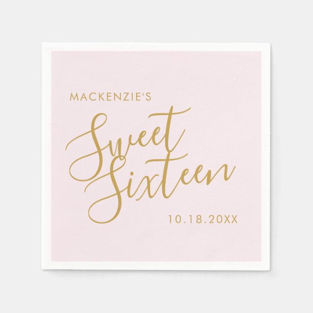 Servilleta De Papel Rosa Gold Elegant Sweet 16 Nombre personalizado (Anverso)