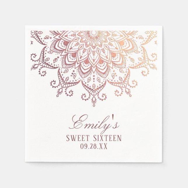Servilleta De Papel Rosa Gold Mandala Sweet 16 (Anverso)