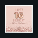 Servilleta De Papel Rosa Gold Pink Happy 16th Birthday<br><div class="desc">Purpurina,  fondo rosa milenario,  con tipografía de nombre de guión sofisticado. Faux rosa oro 16 globo texto. Genial para las celebraciones del 16°.</div>