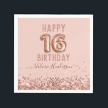 Servilleta De Papel Rosa Gold Pink Happy 16th Birthday<br><div class="desc">Purpurina,  fondo rosa milenario,  con tipografía de nombre de guión sofisticado. Faux rosa oro 16 globo texto. Genial para las celebraciones del 16°.</div>