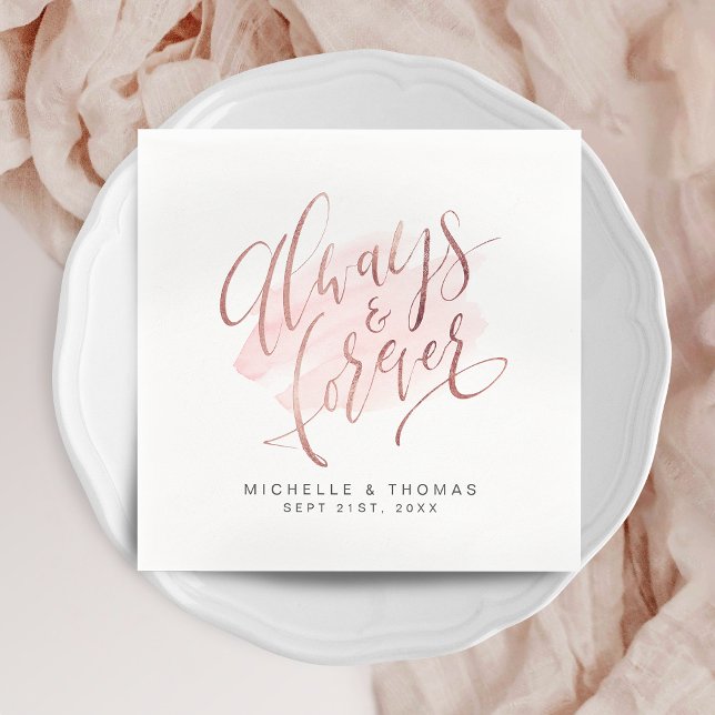 Servilleta De Papel Rosa Gold Rubor Boda De Guiones Siempre Y Para Sie (Rose Gold Blush Always And Forever Script Wedding Napkins)