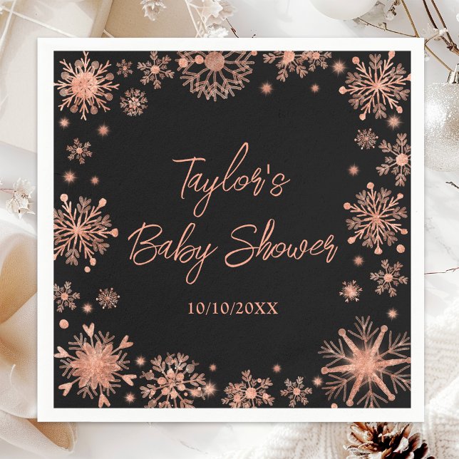 Servilleta De Papel Rosa Gold Snowflakes Baby Shower (Subido por el creador)