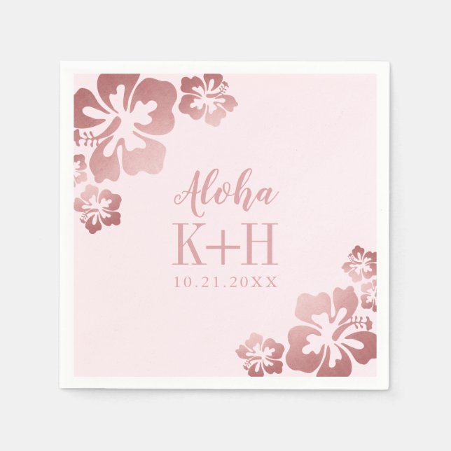 Servilleta De Papel Rosa Hibiscus Aloha Hawaii Bridal Shower (Anverso)