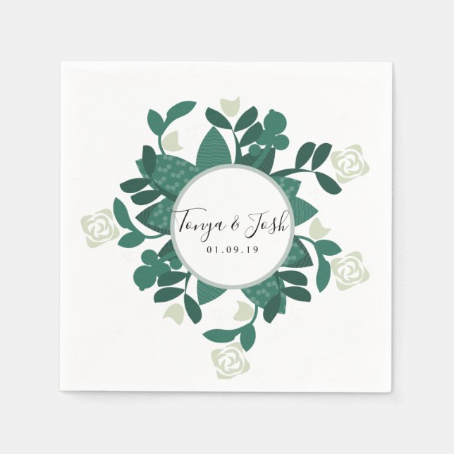 Servilleta De Papel Rosa moderna y sofisticada Arbustos Verdes (Anverso)