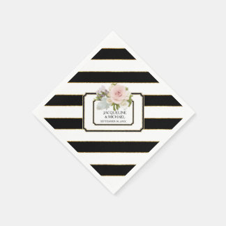 Servilleta De Papel Rosa moderno de rayas negras y blancas con ducha d