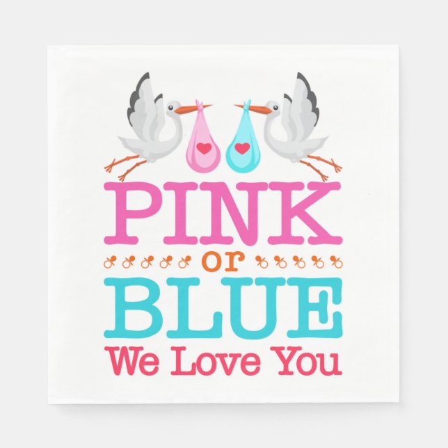 Servilleta De Papel Rosa o azul te queremos género revelan cigüeña (Anverso)