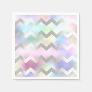 Servilleta De Papel Rosa olográfico Chevron iridiscente azul del