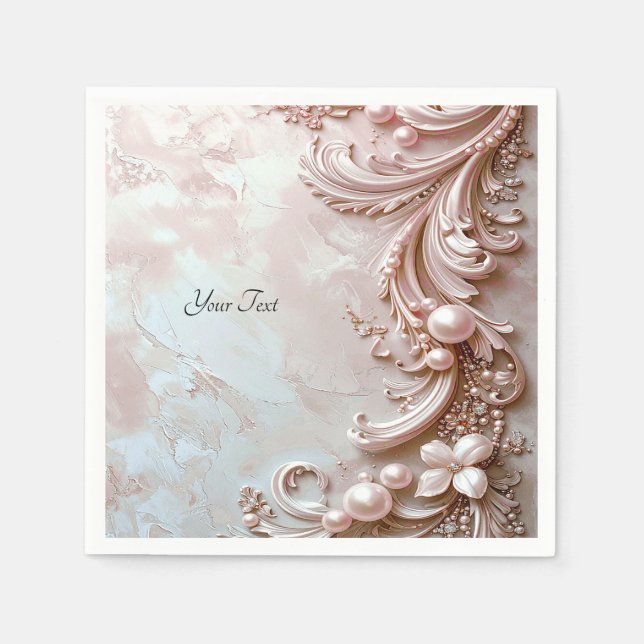 Servilleta De Papel Rosa Ornate Perla y Floral (Anverso)