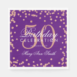 Servilleta De Papel Rosa Oro 50 Purpurina de cumpleaños Confetti Purpl