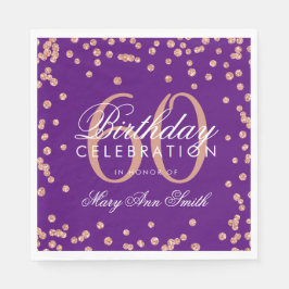 Servilleta De Papel Rosa Oro 60 Purpurina de cumpleaños Confetti Purpl