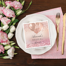 Servilleta De Papel Rosa oro de boda con nombre en brillo