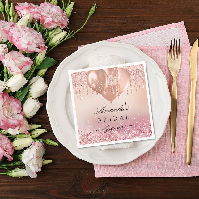 Servilleta De Papel Rosa oro de boda con nombre en brillo (Subido por el creador)