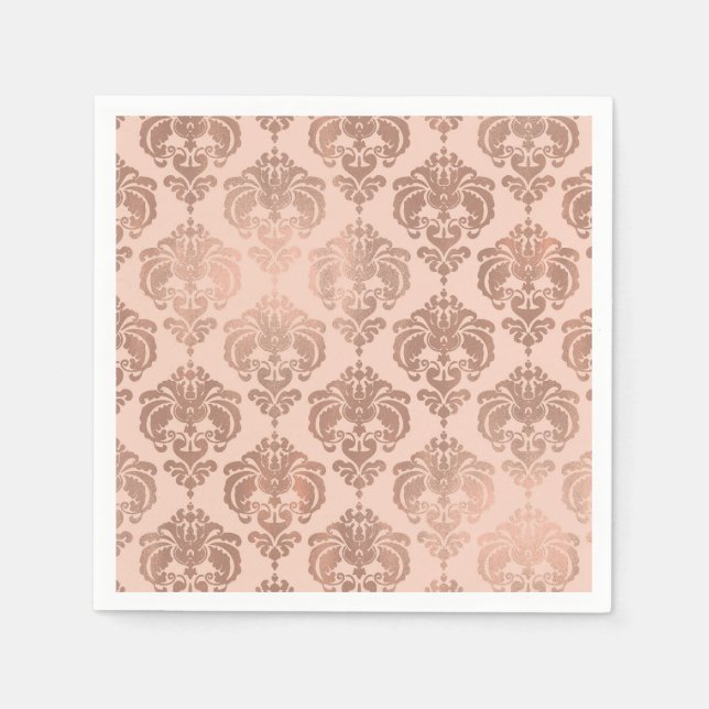 Servilleta De Papel Rosa Oro Rubor Rosa Moderno Glam Damask (Anverso)