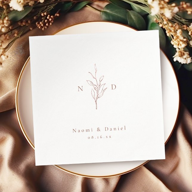 Servilleta De Papel Rosa oro simple monograma botánico boda rústico (Rose gold simple botanical monogram rustic wedding napkins)