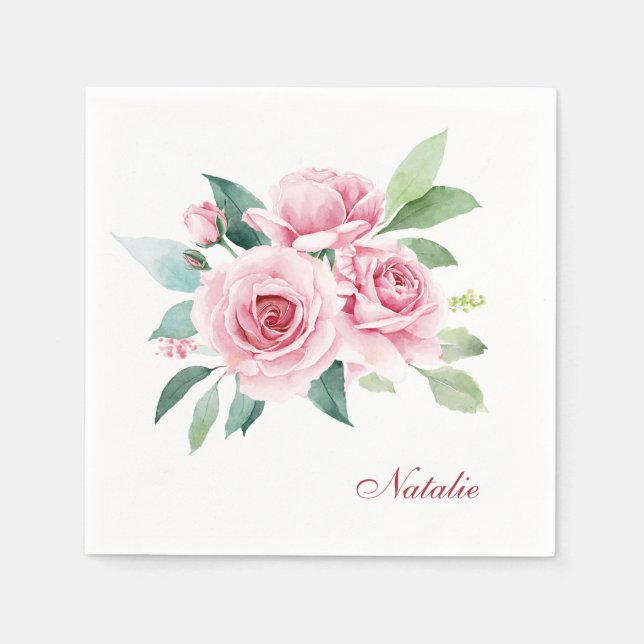 Servilleta De Papel Rosa personalizada con acuarela rosa (Anverso)
