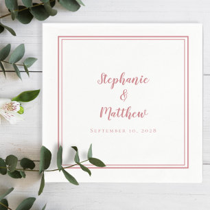 Servilleta De Papel Rosa Polvo y Blanco Simple Fiesta de Boda Moderna