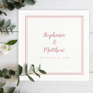 Servilleta De Papel Rosa Polvo y Blanco Simple Fiesta de Boda Moderna