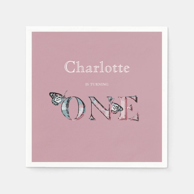 Servilleta De Papel Rosa polvoriento el primero de cumpleaños con mari (Anverso)