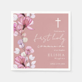 Servilleta De Papel Rosa Polvoriento Floral Rosa Primera Comunión Sant