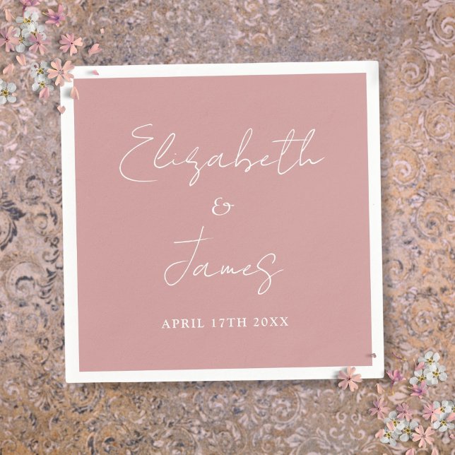 Servilleta De Papel Rosa polvoriento rosado moderno Boda de escritura  (Dusty Rose Pink Modern Minimalist Script Wedding Napkins)