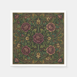 Servilleta De Papel Rosa Púrpura Ornamentada Estilo William Morris Flo