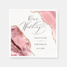 Servilleta De Papel Rosa Purpurina de oro Black Script Boda de lujo