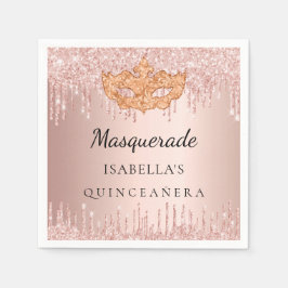 Servilleta De Papel Rosa purpurina de oro de mascarada de Quinceanera
