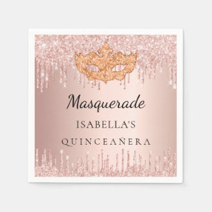 Servilleta De Papel Rosa purpurina de oro de mascarada de Quinceanera