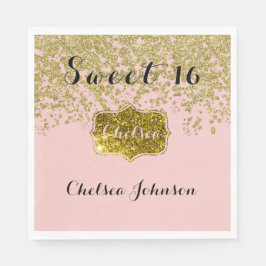 Servilleta De Papel Rosa Quartz Purpurina Gold Sweet 16