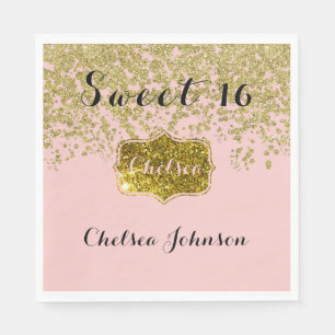 Servilleta De Papel Rosa Quartz Purpurina Gold Sweet 16