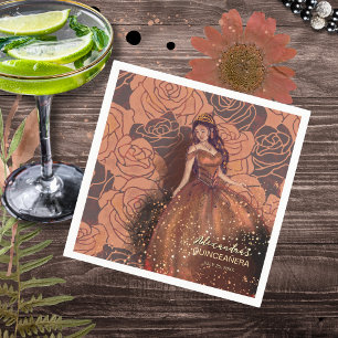 Servilleta De Papel Rosa Quinceañera de Metal Cobre de Lujo