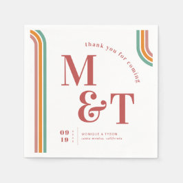 Servilleta De Papel Rosa | Retro Setentis Stripes | Monograma Boda