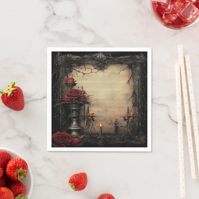 Servilleta De Papel Rosa roja de Halloween con velas (In situ)