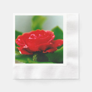 Servilleta De Papel Rosa roja de la mañana cubierta de gotas de rocío