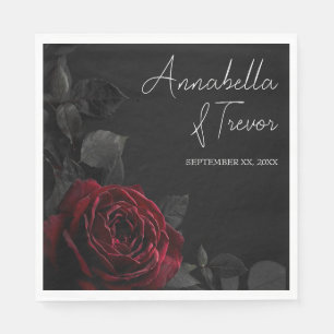Servilleta De Papel Rosa Roja en Nombre Personalizado Floral Negro Mal