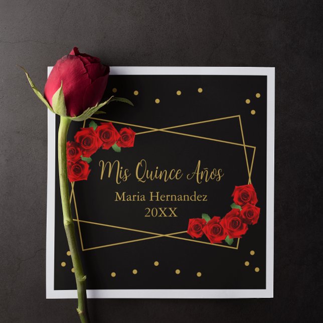 Servilleta De Papel Rosa Roja Negro y Quinceañera de oro (Subido por el creador)