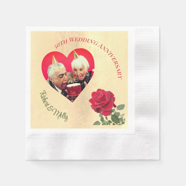 Servilleta De Papel Rosa Roja personalizada Aniversario  (Anverso)
