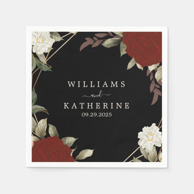 Servilleta De Papel Rosa rojo romántico  profundo boda negro de invier (Anverso)