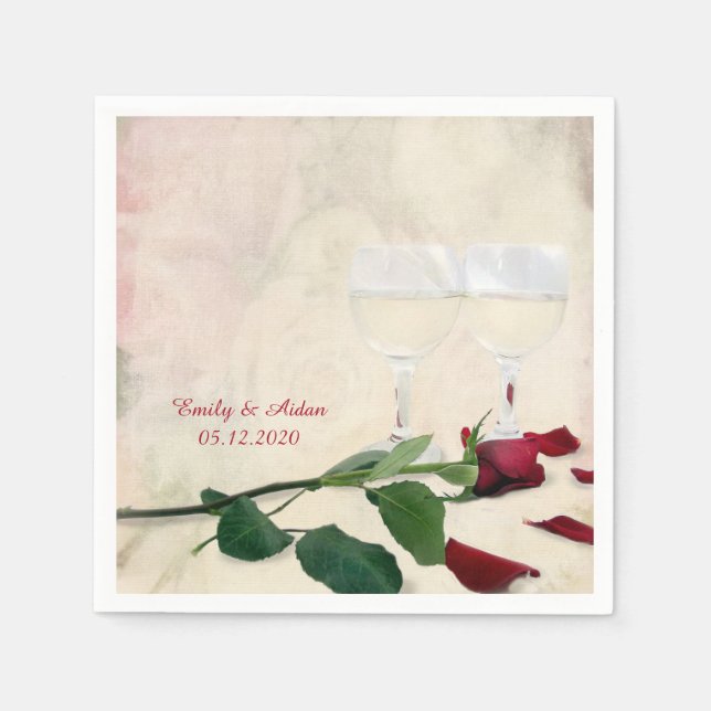 Servilleta De Papel rosa rojo y vaso de vino (Anverso)