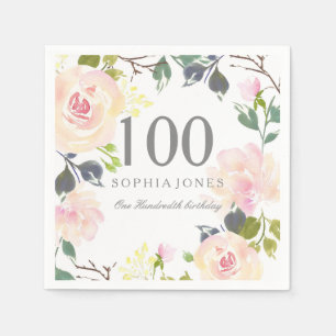 Servilleta De Papel Rosa Rosa Elegante Fiesta de Cumpleaños 100