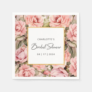 Servilleta De Papel Rosa Rubor Floral Watercolor Bridal Shower