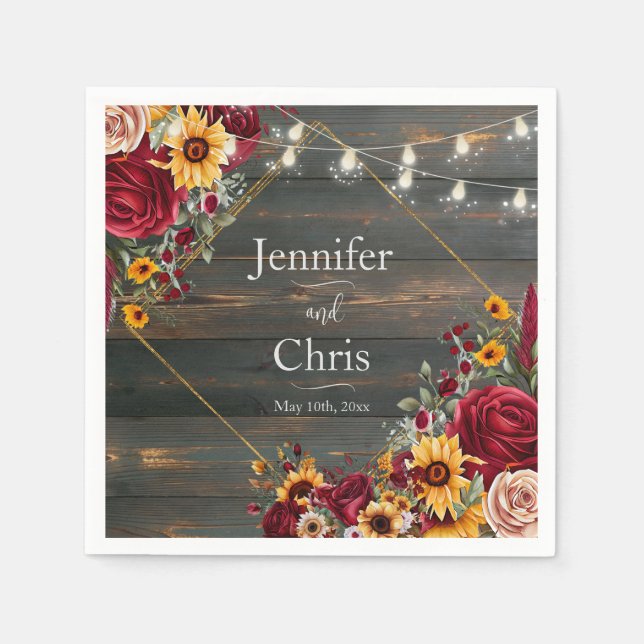 Servilleta De Papel Rosa Rústico y Boda Aster (Anverso)