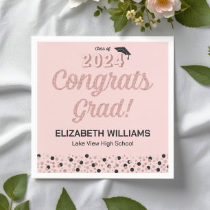 Servilleta De Papel Rosa Script Confetti Congrats Grad Pink Napkin