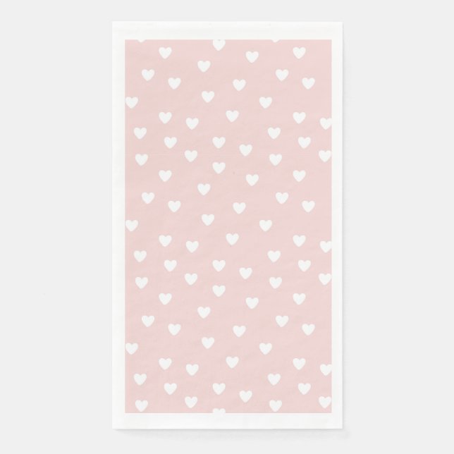 Servilleta De Papel Rosa sonrojado con corazones blancos (Anverso)