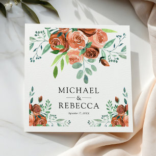 Servilleta De Papel Rosa Terracota Naranja Quemada Terrosa Boda Floral